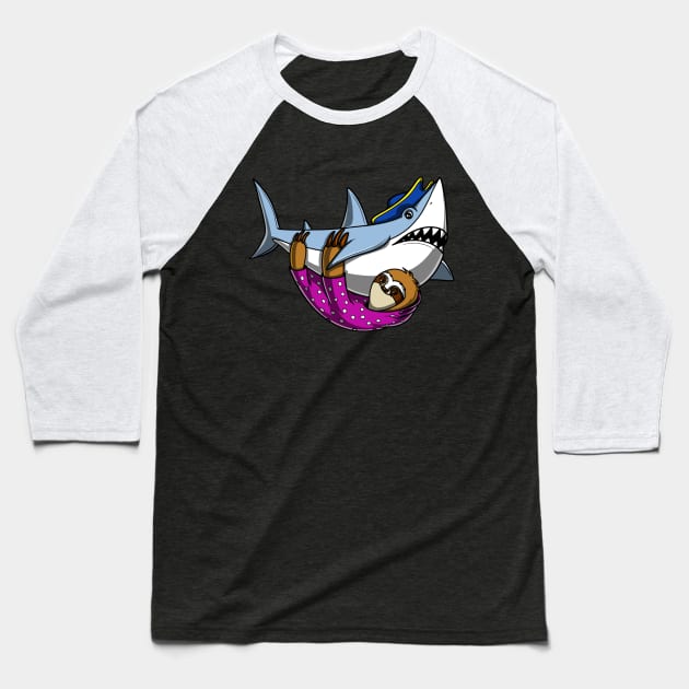 Sloth Riding Shark Pirate Baseball T-Shirt by underheaven